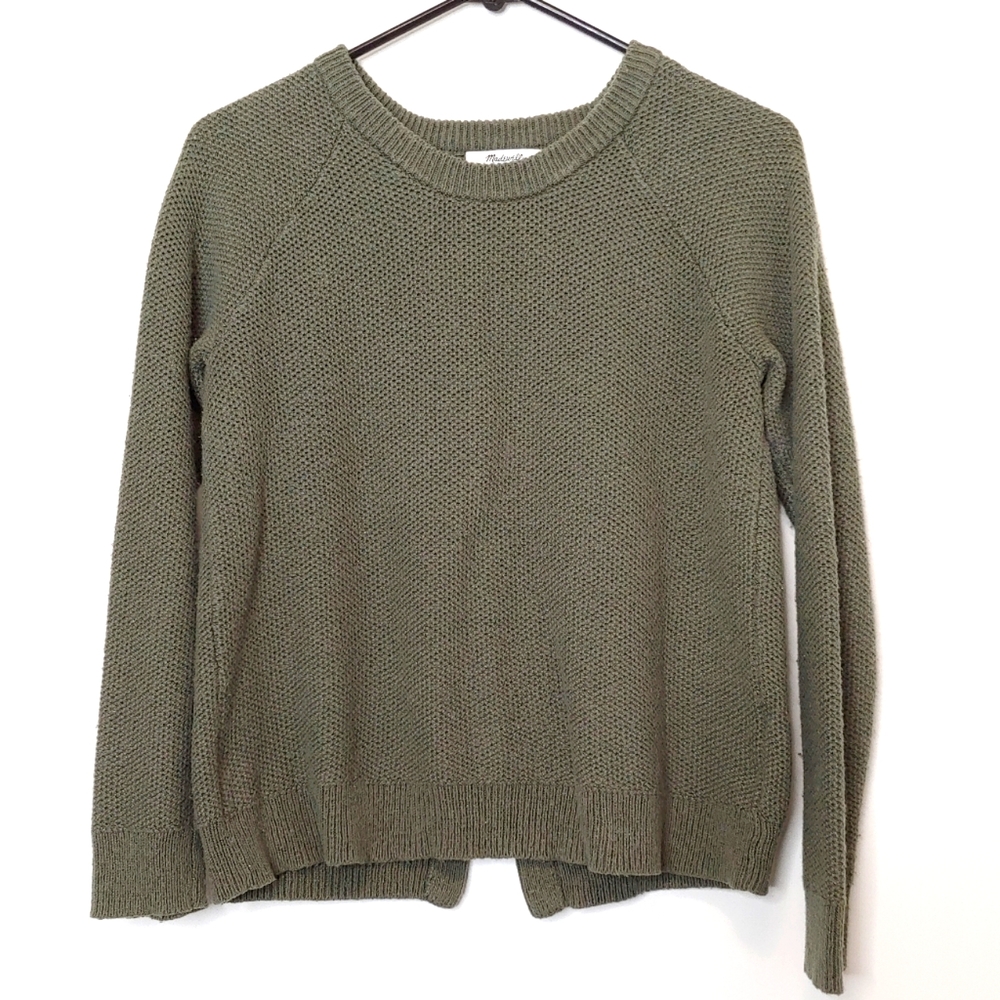 Madewell Women's Green Crew Neck Knit Sweater with Asymmetrical Back Size Small